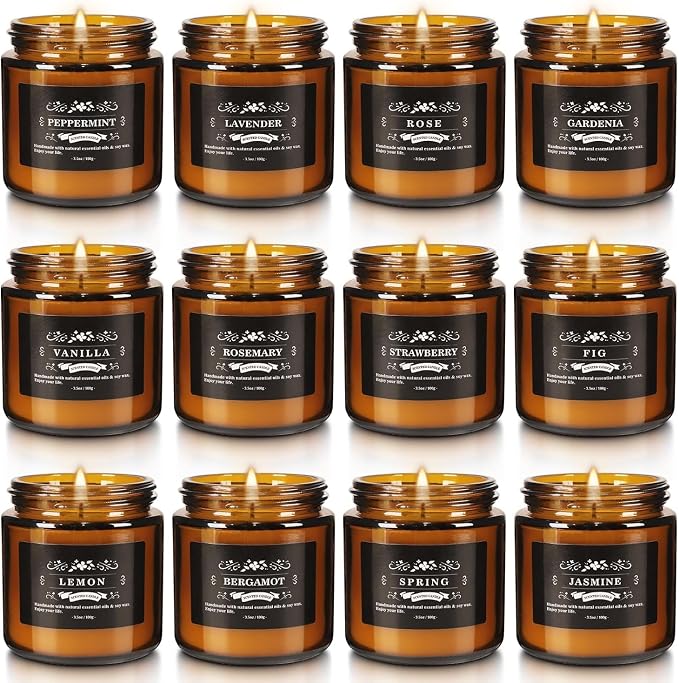 YOROXRG 12 Pcs Scented Candles with Added Natural Essential Oils, 3.05oz, Suitable for Various Festivals, Parties, Yoga, and Home Scene