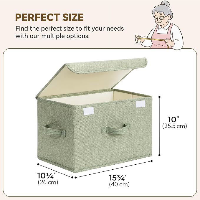 GRANNY SAYS Memory Keepsake Storage Box, Fabric Storage Bins with Lids | Flip-Top Lid, Collapsible, Stackable, 3 Handles, Ideal for Closet Clothes Blanket Toys, Large, Sage Green&Dark Green, 2-Pack