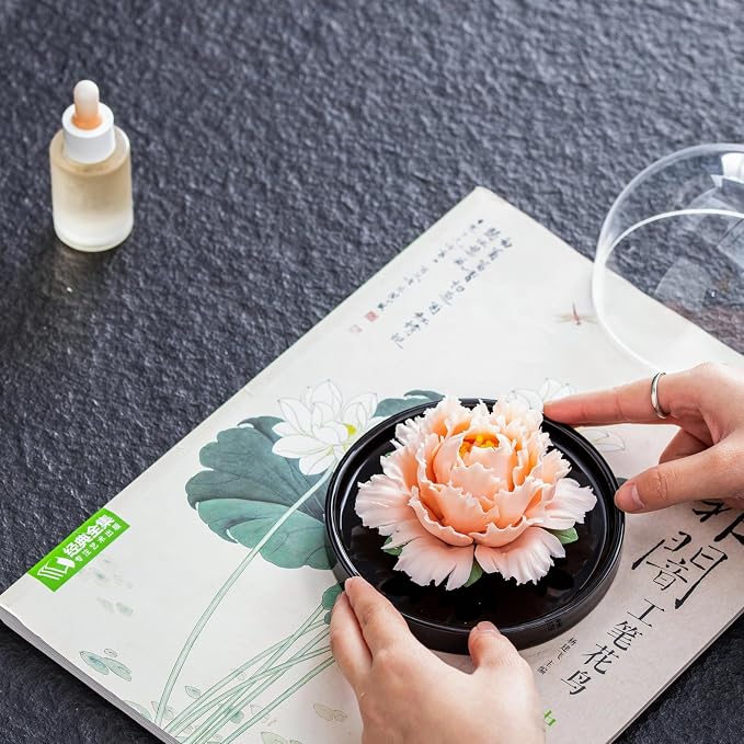 Passive Diffuser Ceramic Flower Aromatherapy – Exquisite Handcrafted Ceramic Decorative Essential Oil Diffuser for Office Desk, Home, and Yoga, with Robust Gift Box Packaging (Red Peony)