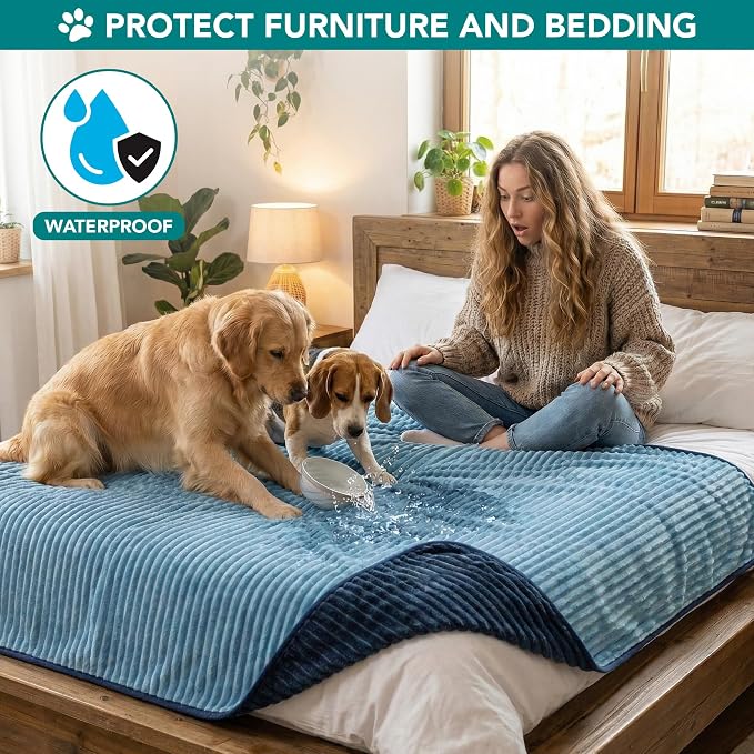 PetAmi Waterproof Dog Blanket, Leakproof Pet Blanket for Small Medium Large Cats, Soft Plush Reversible Sofa Couch Cover Protector, Washable Puppy Throw for Bed Crate, 40x60 in, Navy Blue