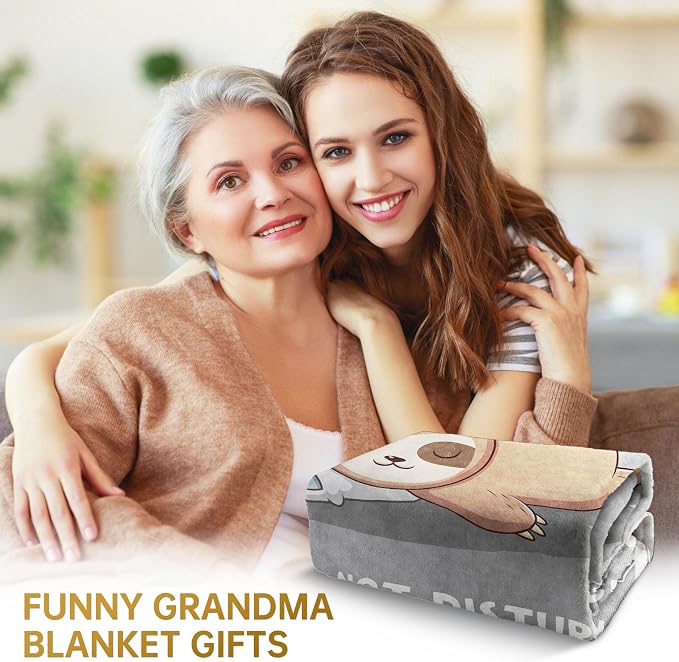 Leebbsin Funny Gifts for Grandma, Grandma Birthday Gift from Grandkids | Grandma is Charging Sloth Blanket 60" x 50", Grey, Grandmas Gift for Christmas Mothers Day, Soft Sloth Blanket for Grandma