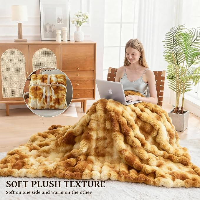 Faux Fur Throw Blanket for Couch, 1000 GSM Cozy Fuzzy Fluffy Soft Plush Thick Bubble Sherpa Blanket for Sofa Bedroom Living Room, Mothers Day Birthday Gifts for Women Home Decor
