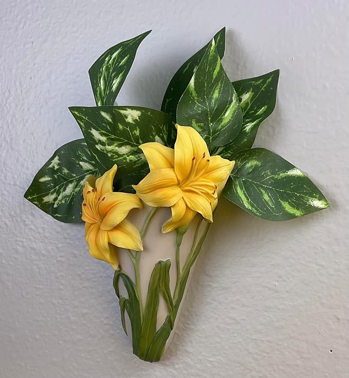 Set of 2 Daylily Day Lily Wall Vase Planters – Waterproof Floral Wall Caddy, 7 x 3.5 x 3 Inch Decorative Flower Holders for Fresh or Artificial Flowers – Handcrafted Home Décor from SassyXpressions