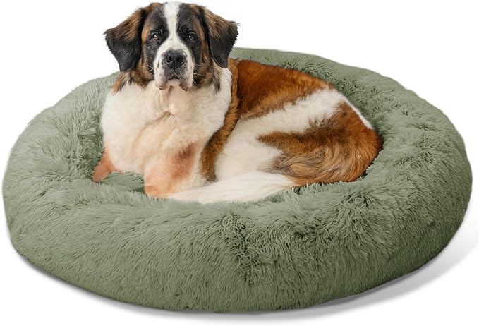 Best Friends by Sheri The Original Calming Donut Dog Bed for Extra-Large Dogs up to 150 lbs, Shag Faux Fur, Sage Green, 45" x 45"