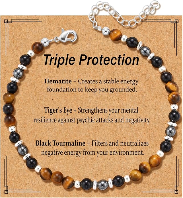 Natural Healing Crystal Bracelet for Women, Anxiety Relief Healthy Pregnancy Triple Protection Citrine Jewelry Gift for Friends Daughter Sister Mom Colleague