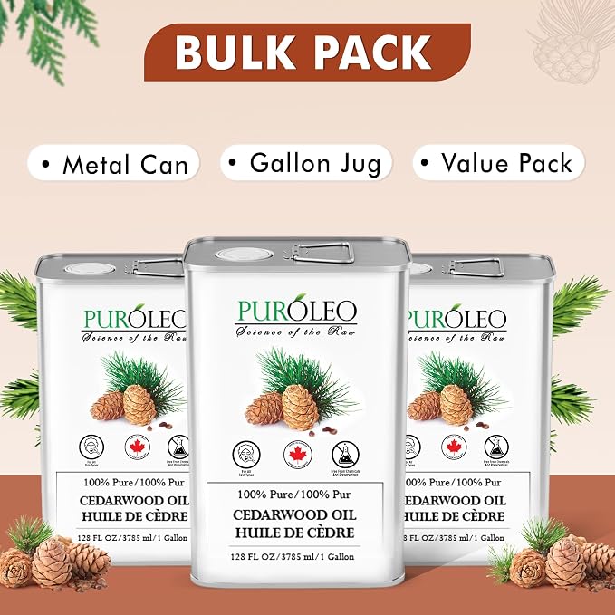 PUROLEO Cedarwood Essential Oil 128 Fl Oz/3785 ML (Packed in Canada) 100% Pure & Natural Cedarwood Oil for Aromatherapy, Relaxation, and Skin Care - Cedarwood Oil for Diffuser