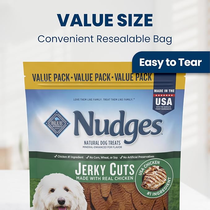 Blue Buffalo Nudges Jerky Cuts Chicken Dog Treats, 36 oz | Real Chicken First, Oven-Dried, Easy to Tear, No Chicken By-Product, Corn, Wheat, or Soy