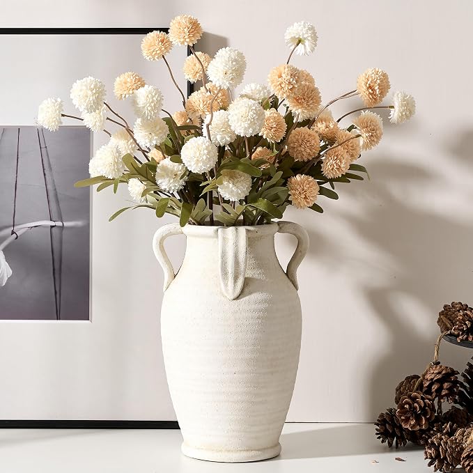 Emotionally Grounded Vase, Vaseking Large Ceramic Rustic Vase with 4 Handles, 10.83 inch Minimalist Decorative Farmhouse Tall Vases for Home Decor, Living Room, Enterway, Table Decoration, Fossil
