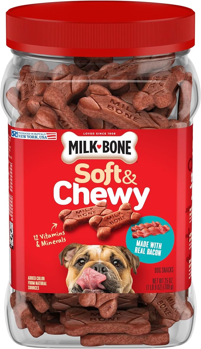 Milk-Bone Soft & Chewy Dog Treats, Made with Real Bacon, 25 Ounce Canister