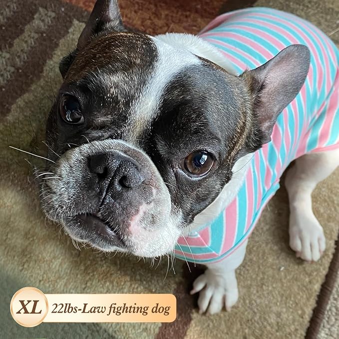 KYEESE 2Pack Cotton Dog Shirt for Small Medium Dogs Soft Striped Tank Top | Reflective for Safety, Lightweight & Breathable, Gentle on Sensitive Skin, Stretchy & Free to Move, Comfortable Daily Wear