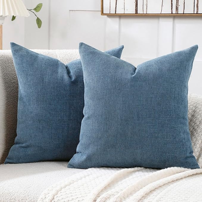 Decorative Chenille Throw Pillow Covers 26x26 Euro Shams Steelblue | Pack of 2 Square Soft Cozy Concise Modern Farmhouse Fall Cushion Cases for Sofa Couch Bed Living Room Home Decor