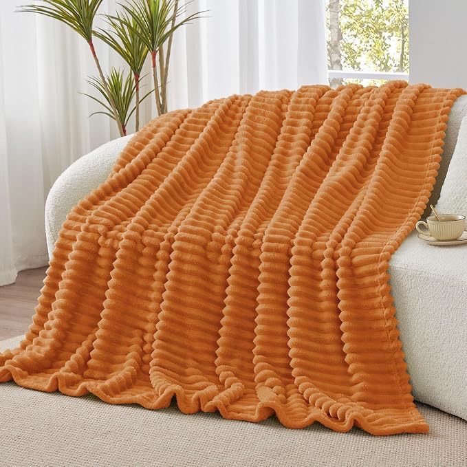 BEDELITE Fall Twin Blanket for Couch & Bed, Burnt Orange, 60"x80" | Ultra-Soft Plush Fleece, Warm Yet Lightweight, Ribbed Texture, Fall Home Decor, Machine Washable, Giftable, All-Season Use