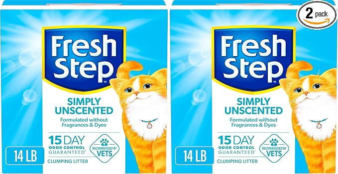 Fresh Step Cat Litter, Unscented, Odor Control | Clumping Formula | Activated Charcoal | 14 lb | Pack of 2