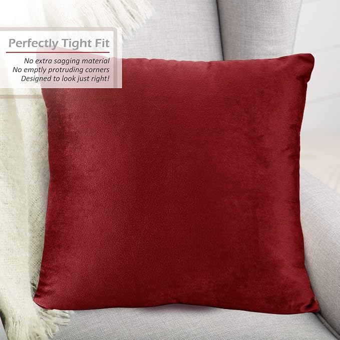 Throw Pillow Inserts Pack of 2 with Velvet Soft Solid Decorative Square Throw Pillow Covers Set for Sofa Couch Car Bedroom, 26X26 Throw Pillows Inserts with 24x24 Washable Cushion Covers, Cherry Red