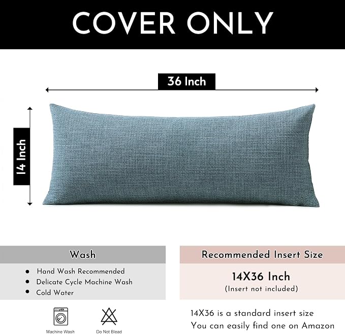 OTOSTAR Linen Throw Pillow Cover Set of 1 Decorative Long Lumbar Pillowcase Rectangle Cushion Cover 14x36 Inch for Home Decor Sofa Bedroom Car 35 x 90CM Blue