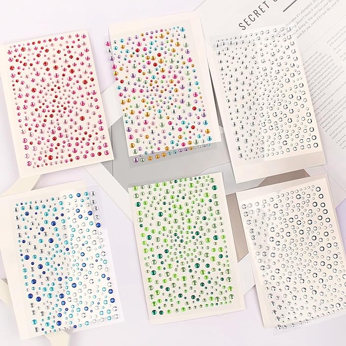 Self Adhesive Face Gems for Makeup, Festival Jewels, Hair Gems, Rhinestone Stickers for Face, Eye, Makeup, Body (mixcolor_6pcs)
