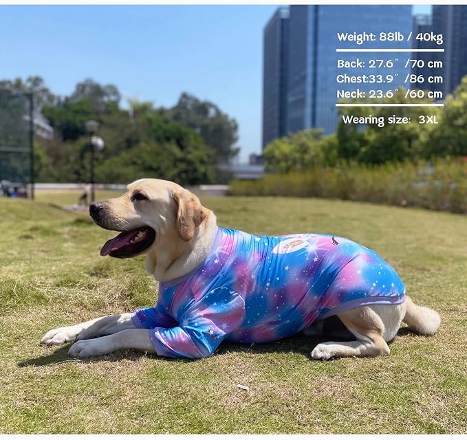 Dog Blue Purple Tiedye T Shirts Shining Unicorn Pattern Printed Pet Shirt Softable Pajamas for Large Dogs (L, Blue)