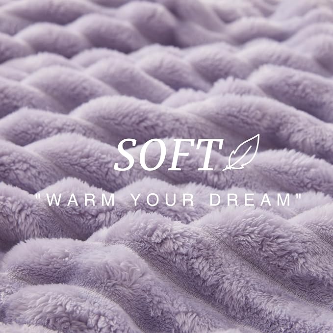 EXQ Home Fleece Blanket Queen Size for Couch or Bed - 3D Stripe Jacquard Decorative Blankets - Cozy Soft Lightweight Fuzzy Flannel Blanket Suitable for All Seasons(90"×90",Light Purple)