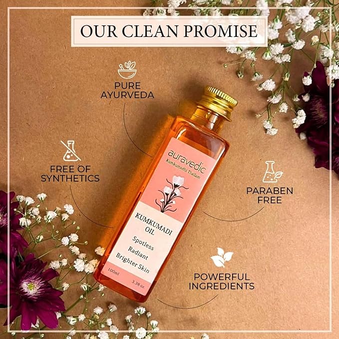 Auravedic Kumkumadi Oil Pure Saffron for Ultra Radiant Skin | Ayurvedic Oil for Dull, Dehydrated & Tired Skin | Lightweight Hydrating Formula for Smooth Texture | 3.38 Fl Oz (100ml)