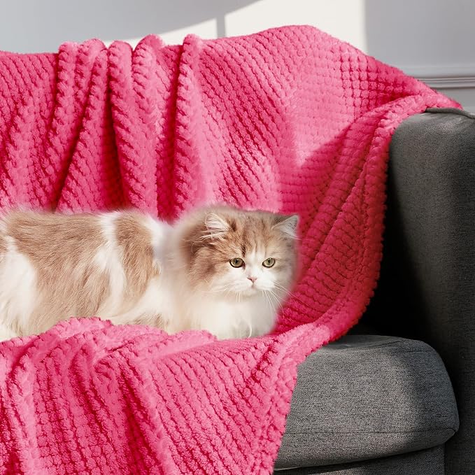 Whale Flotilla Extra Large Soft Fleece Throw Blanket for Couch | 50x70 Inch, Hot Pink, Suitable for Sofa Chair Bed, Fluffy Fuzzy Jacquard Blankets for All Season, Lightweight and Cozy