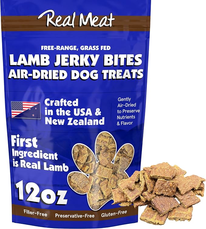 TRMC Real Meat Dog Treats - 12oz Bag of Bite-Sized Air-Dried Lamb Jerky for Dogs - Grain-Free Jerky Dog Treats, Free-Range, Grass Fed Lamb - All-Natural High Protein