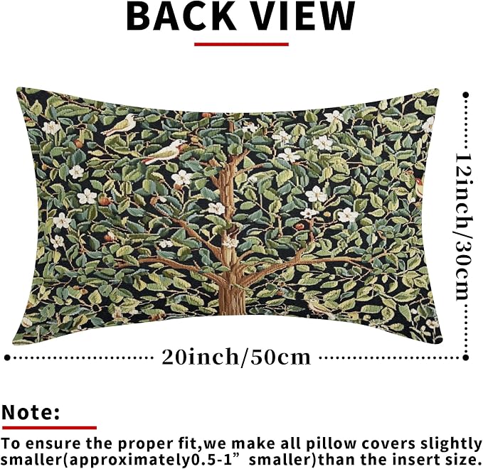 Tree Green Lumbar Pillow Covers 12X20 Inch Set of 2 Watercolor Forest Bird Floral leaves Decorative Pillow Cases Spring Summer Vintage Leaf Flower Cushion Case Farmhouse Home Decor For Sofa Couch