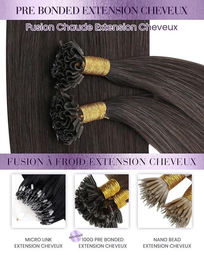 LaaVoo Ktip Human Hair Extensions Mocha Brown K Tip Hair Extensions Real Human Hair Pre Bonded Utips Extension Long Straight Hair 24 Inch 50g 50s