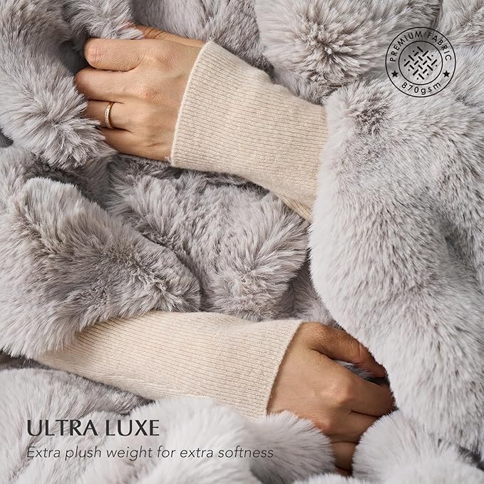 Faux Rabbit Fur Bubble Throw Blanket, 50"x60", Taupe | Ultra Soft, Luxury Faux Rabbit Fur Throw, Thick Warm Bubble Blanket, Cozy Fluffy Reversible, for Bed, Couch, Chair, Sofa