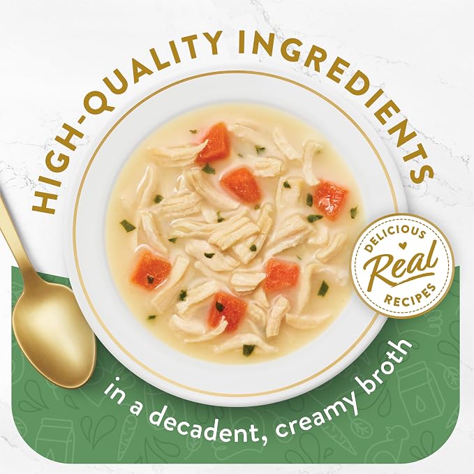 Purina Fancy Feast Broths Creamy Senior Cat Food Topper With White Meat Chicken & Vegetables, Pack of 16, 1.4 oz Pouches