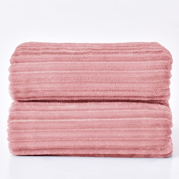 BEDELITE 3D Ribbed Jacquard Pink Full Size Blankes for Bed, 84x90 Inch | Soft Warm Decorative Fluffy Blanket, Cozy Fuzzy Lightweight Plush Fleece Throw Blankets for Bed, Room Decor, Gift for Women
