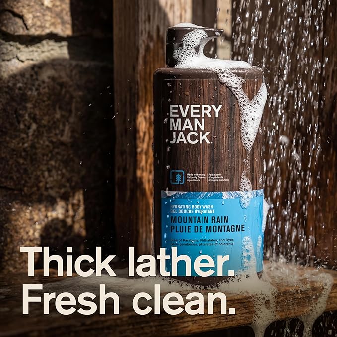 Every Man Jack Mountain Rain Mens Body Wash for All Skin Types - Cleanse, Hydrate, and Smell Great - Free of Parabens, Phtalates, and Dyes - 33.8 fl oz (2 Pack)