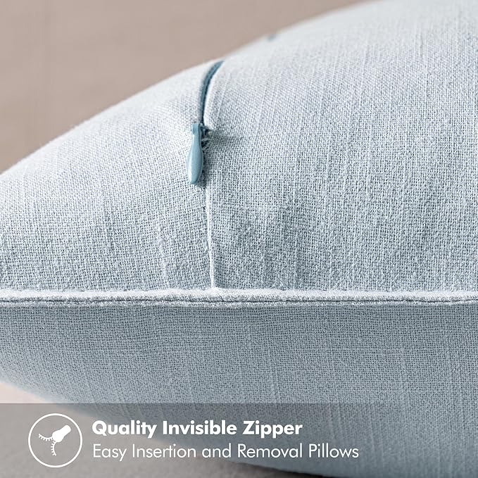 MIULEE Decorative Linen Euro Sham Pillow Covers 26x26 Light Blue | Boho Farmhouse Neutral Couch Throw Pillows for Bed, Pack of 2 Accent Coastal Modern Pillowcases, Sofa Livingroom Home Decor
