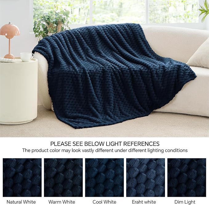 BEDELITE Navy Throw Blanket for Couch, Soft Cozy Gifts for Women, 50 * 60 | 3D Jacquard Decorative Fleece Blanket, Super Soft Plush Throws, Cute Birthday Gift for Women & Men, Suitable for All Seasons