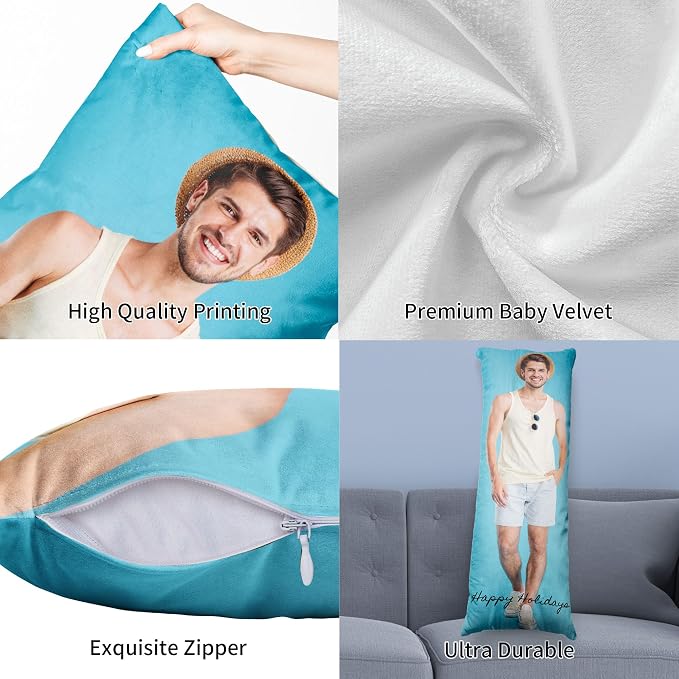 Easycosy Custom Body Pillow with Picture & Text, Two-Sides Velvet Customized Photo Pillowcase, 20"x60" Personalized Pillowcover with Photo, Custom Love Keepsake Gifts (No Pillow Insert)