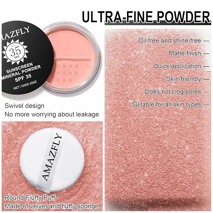 Mineral Powder Blush, SPF 35, Talc-Free Lightweight Loose Powder for a Natural Glow & Shimmer Finish - Medium Coverage, Skin-improving (#07 Shine Rose Blush Makeup)