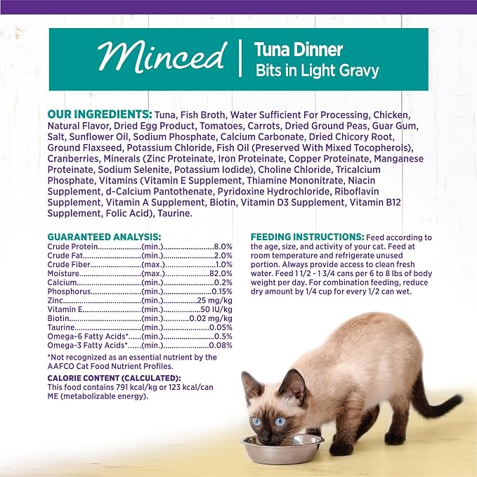Wellness Complete Health Minced Adult Canned Wet Cat Food, Natural, Protein Rich, Grain Free, Tuna Dinner Recipe, 5.5 oz, Pack of 24 Cans