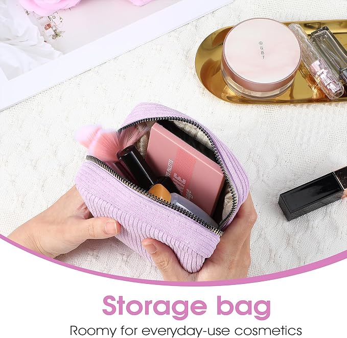Feminine Menstrual Care Bags for Teen Girls, Mini Corduroy Period Bag for Storing Sanitary Napkins Portable Makeup Pouch with Zipper Cosmetic Bag Tampon Pad Holder for Women Travel Purse (Purple)