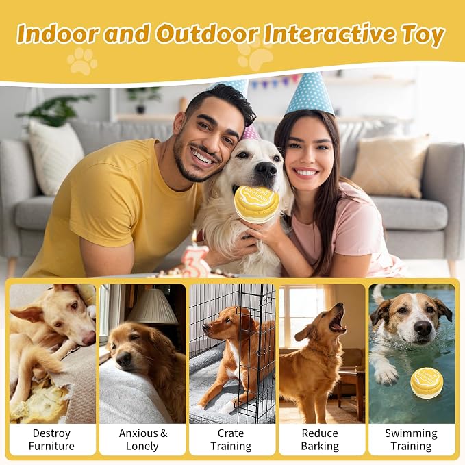 Dog Birthday Cake Toy Indestructible Squeaky Toys for Aggressive Chewers Outdoor Swimming Interactive Tough Chew Toys for Medium and Large Dogs