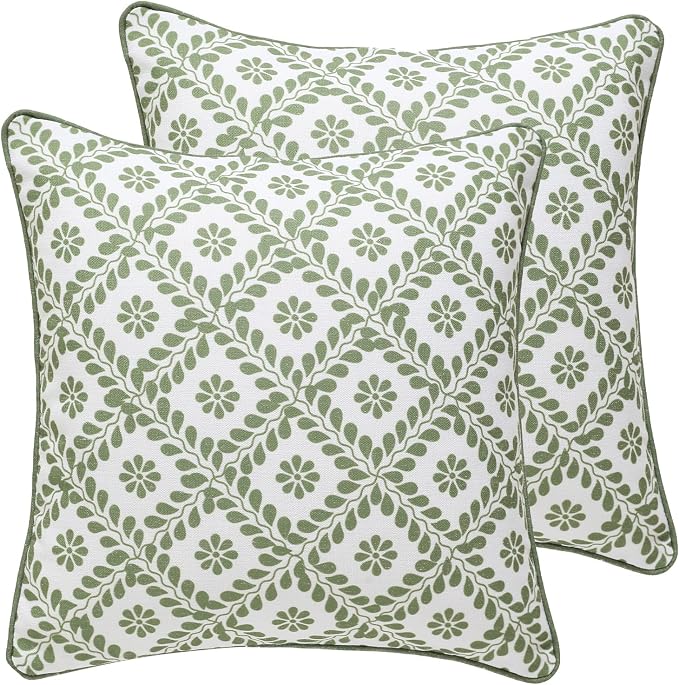 Designer Linen Throw Pillow Cover,Set of 2,18"x18"-Mosella C | French Elegant Square Decor Pillow Cover,Concealed Zipper Design,Floral Pattern,Sofa,Bedroom,Living Room,Lounge Chairs