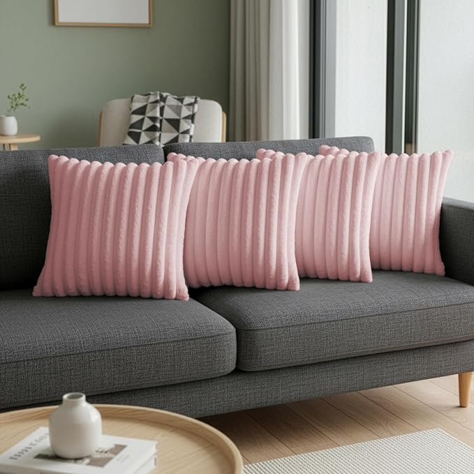 Pink Throw Pillow Covers 16 x 16 Set of 4, Cute Boho Throw Pillow Cover for Couch/Bed, Decorative Pillows Covers for Sofa/Bed, Accent Pillow Covers for Living Room, Rustic/Home/Room Decor