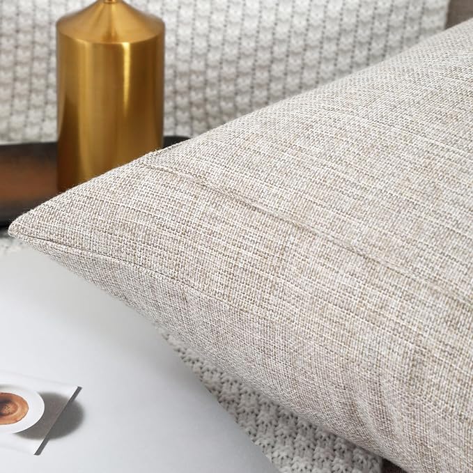 18x18 Inch Burlap Linen Throw Pillow Covers, Pack of 2 Decorative Farmhouse Rustic Neutral Pillow Cases Square Durable Cushion Cover for Sofa Couch Bed Home Decor, Beige/Khaki Threads
