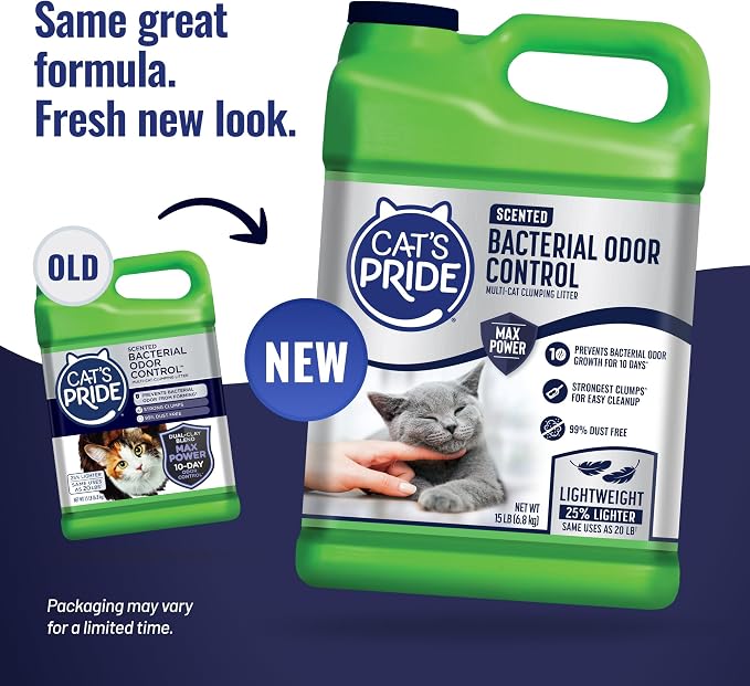 Cat's Pride Bacterial Odor Control, Max Power, Clumping Litter Scented 15lb