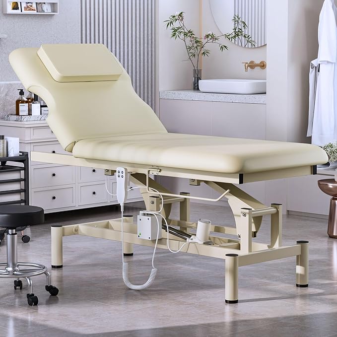 Olela 2 Motor Electric Massage Table, Professional Massage Table with Electric Adjustable Height & Backrest, Wide Treatment Tables with Metal Frame, PU Leather for Massage, Spa, Tattoo