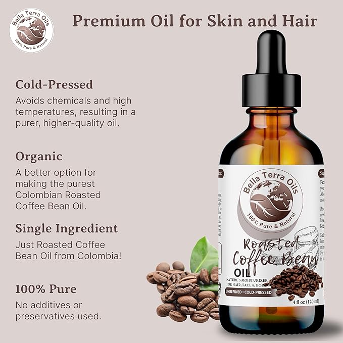 Bella Terra Oils – Roasted Bean Oil 4oz – A Symphony of Oils for Flavoring, Rich in Chlorogenic Acid, For the Love of Pure Aroma