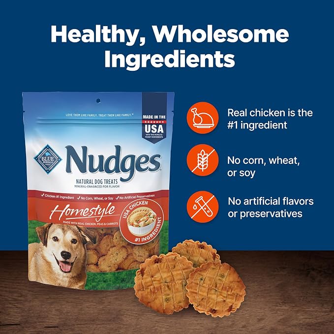 Blue Buffalo Nudges Homestyle Natural Dog Treats Made with Real Chicken, Made in the USA, Chicken, 10-oz Bag (Pack of 6)