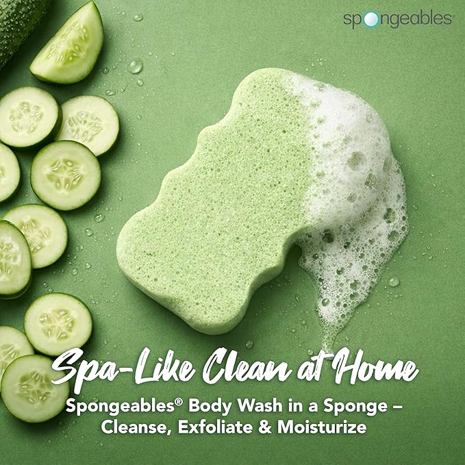 Spongeables Body Wash in a 20+ Wash Sponge, Cool Cucumber, 3 Count