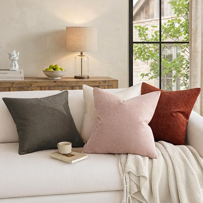 a moment Pack of 2 Decorative Chenille Throw Pillow Covers with Twill Cushion Covers for Sofa Living Room Couch Bed 24x24 Inch Dark Gray