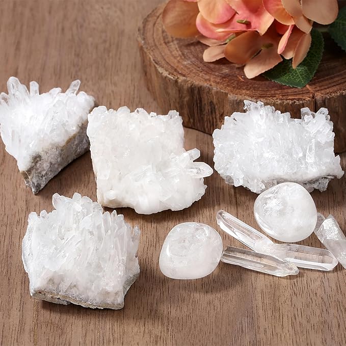 ZHIYUXI Clear Quartz Crystal Cluster 2.1-2.8 oz Quartz Geodes Cuarzo Raw Stone Rock Stones Natural Clear Crystals for Beginners Collectors Reiki 1pc
