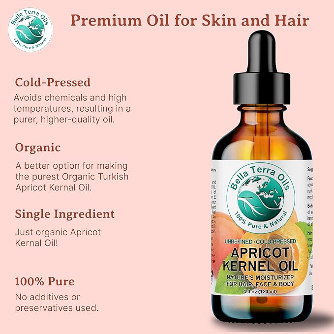 Bella Terra Oils - Organic Apricot Kernel Oil 16 oz - Cold-Pressed Nutritional Wonder, Packed with Antioxidants, Ideal Carrier Oils for Essential Oil Blends
