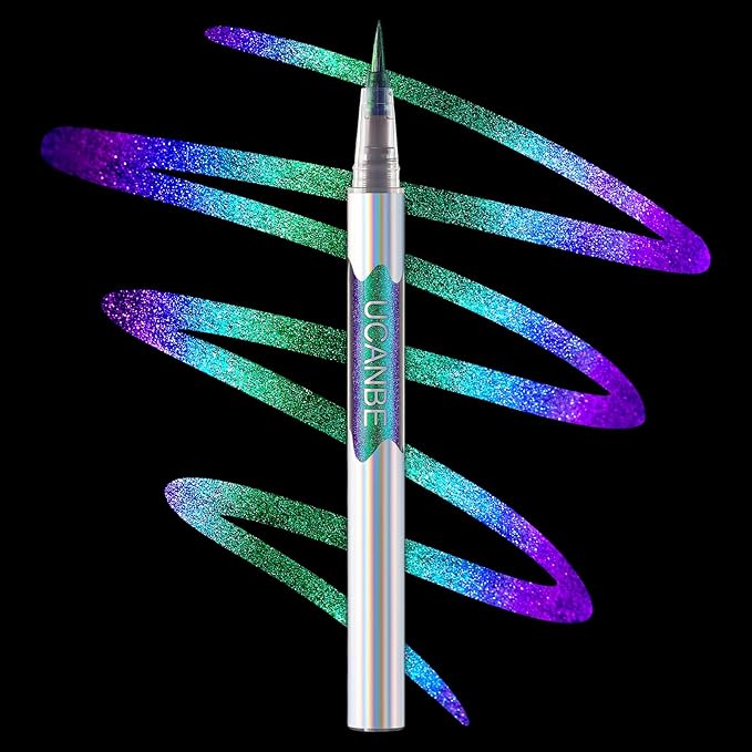 UCANBE Chameleon Liquid Eyeliner - Green Cyan Blue, Multi-Chrome Metallic Shift Eyeliner, Waterproof Glitter Eyeliner with Soft Fine Tip for Multi-Dimensional Eye Looks